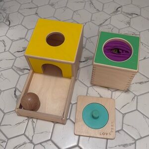 LOVEVERY puzzle, dropbox w/ball  & 7-8 mo Visual-motor toys
